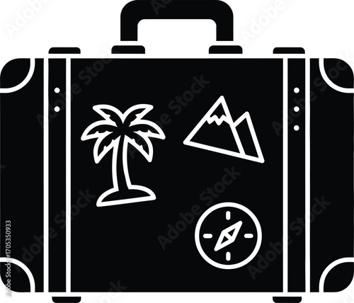 Suitcase with Travel Stickers - Adventure and Vacation Vector
