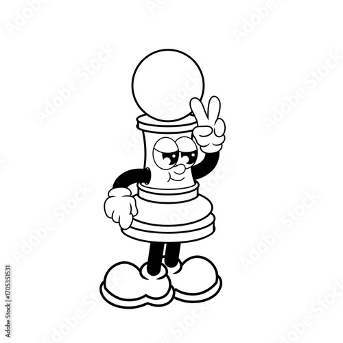 Retro character design from chess pawn cool outline