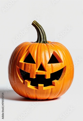 Happy Jack O Lantern halloween pumpkin isolated on white background, copy space
