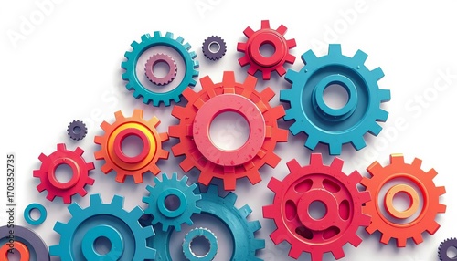 Abstract gears meshing, diverse team collaboration, contemporary flat style, teamwork,  concept