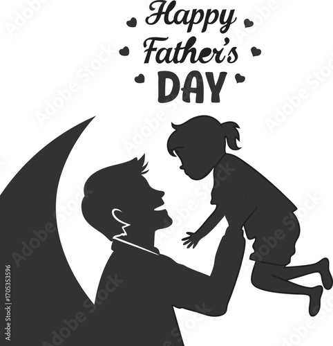 Vector art of a silhouette illustration of a father lifting his daughter in the air, celebrating the joy of fathers day a touching moment
