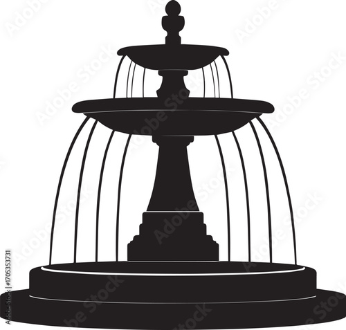 Modern Water Fountain Silhouette Black Vector Illustration for Architectural Decor