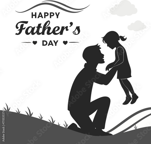 Vector art of happy fathers day silhouette illustration of a father holding his daughter in the air father and daughter love concept