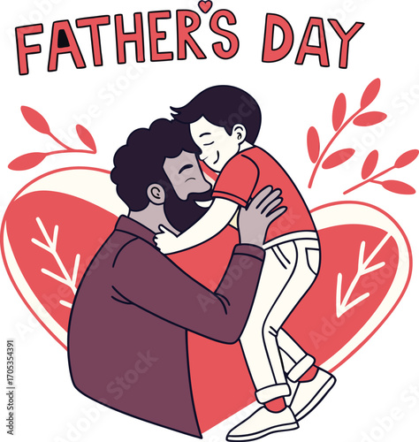 Vector art of a heartwarming illustration of a father hugging his son, celebrating the joy of fathers day a touching and tender moment