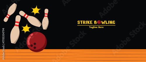Bowling sport background, pin and ball illustration, editable vector.