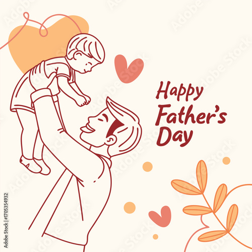 Vector art of a delightful illustration of a father holding his child up high, celebrating the love and joy of fathers day
