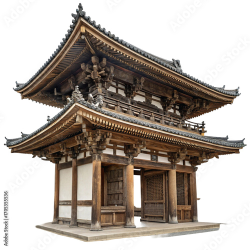 Traditional Japanese temple gate isolated on transparent background  
