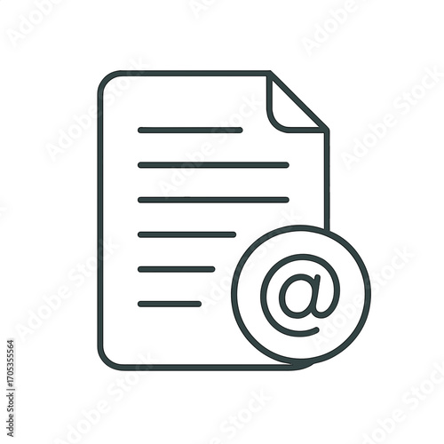 An icon of an electronic document, depicting a sheet of paper with text lines and an @ symbol, representing a digital file or a document available online or sent by email.