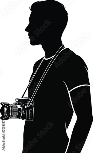 Man Photographer with Camera Around Neck Silhouette