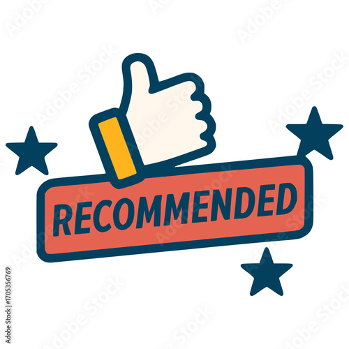 recommended thumb up product banner flat color vector illustration template design