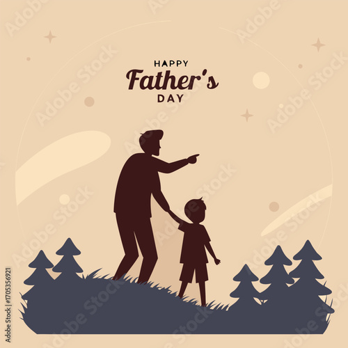 Vector art of silhouette of father and son celebrating happy fathers day with trees and stars a heartwarming illustration of family love and togetherness