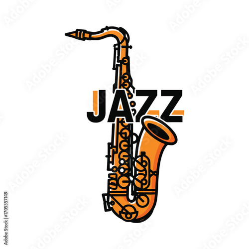 Illustration of a saxophone with the word jazz