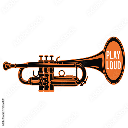 Illustration of a trumpet with the words play loud