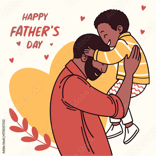 Vector art of a delightful illustration showing a father embracing his child, filled with love and joy on fathers day, symbolizing the strong connection between them