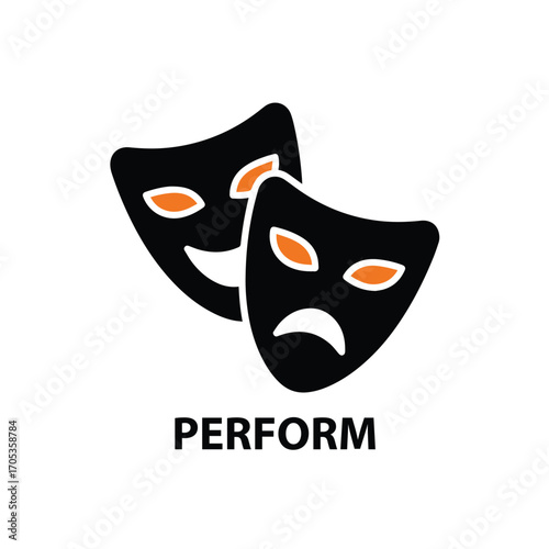 Vector art of two theatrical masks representing comedy and tragedy