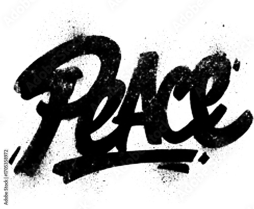 Peace inscription lettering, Peace graffiti spray paint handwritten style text, urban grunge vector street art illustration
