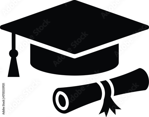 Graduation Cap and Diploma Vector Icon for Education and Achievement