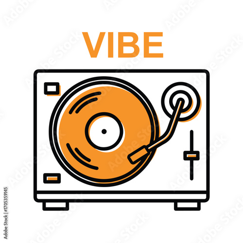 Illustration of a vinyl record player with the word vibe