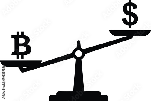 Bitcoin and Dollar on a Scale for Cryptocurrency Value Comparison