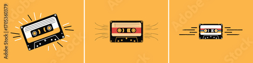 Retro cassette tape vector set, vintage audio music mixtape illustration, nostalgic 80s 90s sound recording design for t shirt design