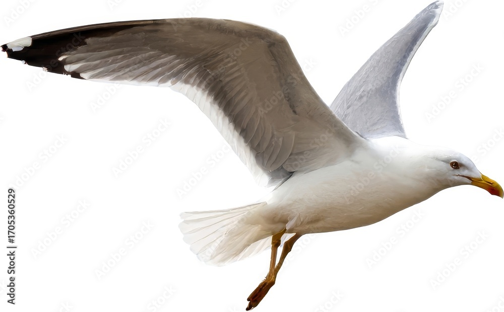 Obraz premium Seagull flying with wide open wings on transparent background