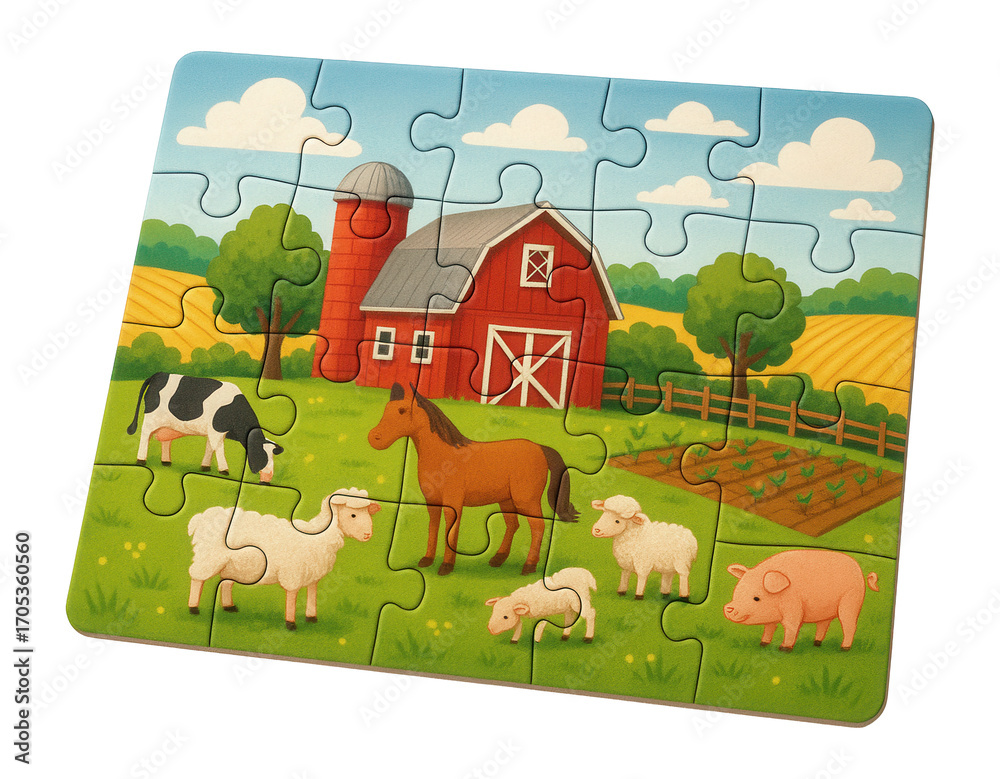 Naklejka premium Cardboard puzzle with farm scene