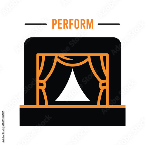 Illustration of a theater stage with curtains