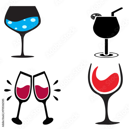 wine glass vector set 4