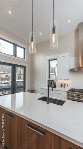 Modern White and Wood Kitchen Interior Design with Stainless Steel Appliances