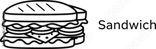 Illustration of a sandwich, a quick and easy meal for lunch or snack time, in a simple outline design