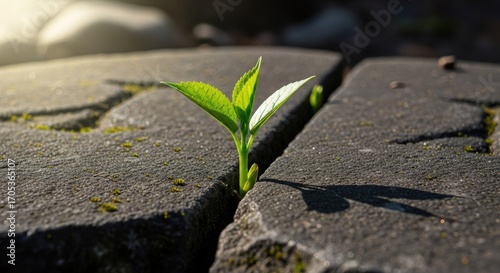 Resilient Plant Sprouting Through Cracked Stone.