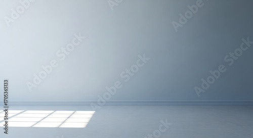Empty blue room interior with natural light and shadows perfect for mockups and presentations