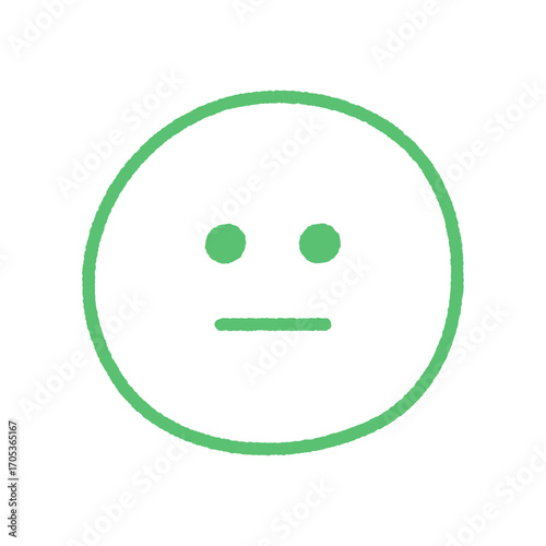 手書きの無表情な顔の絵文字 -普通や真顔を表現するシンプルでかわいい緑色の線画のイラスト素材