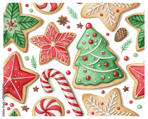 Watercolor seamless pattern with Christmas cookies vector illustration 