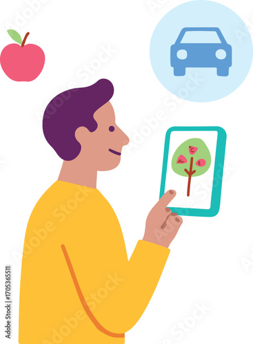 Driver using an app to find a nearby parking to park converted micro-orchard spot Illustration