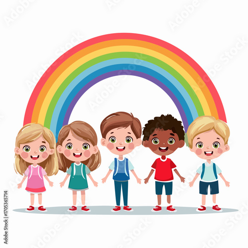 Kinder unter einem Regenbogen