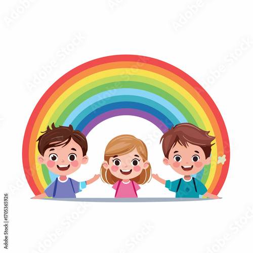 Kinder unter einem Regenbogen