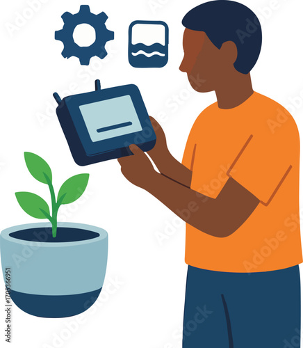 Local fixing a self-watering planter pod with a compact diagnostic reader Illustration