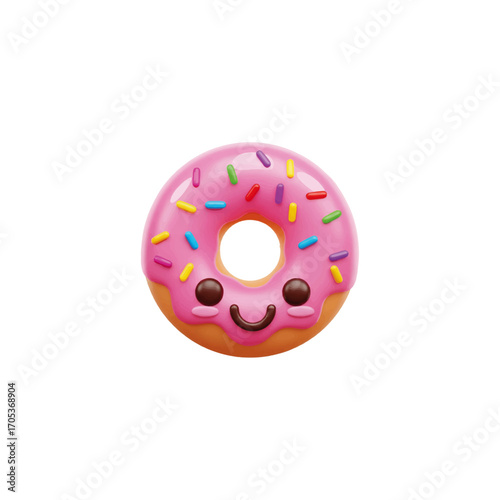 3D vector icon, emoji donut shape with cute expression, glossy colorful 3D