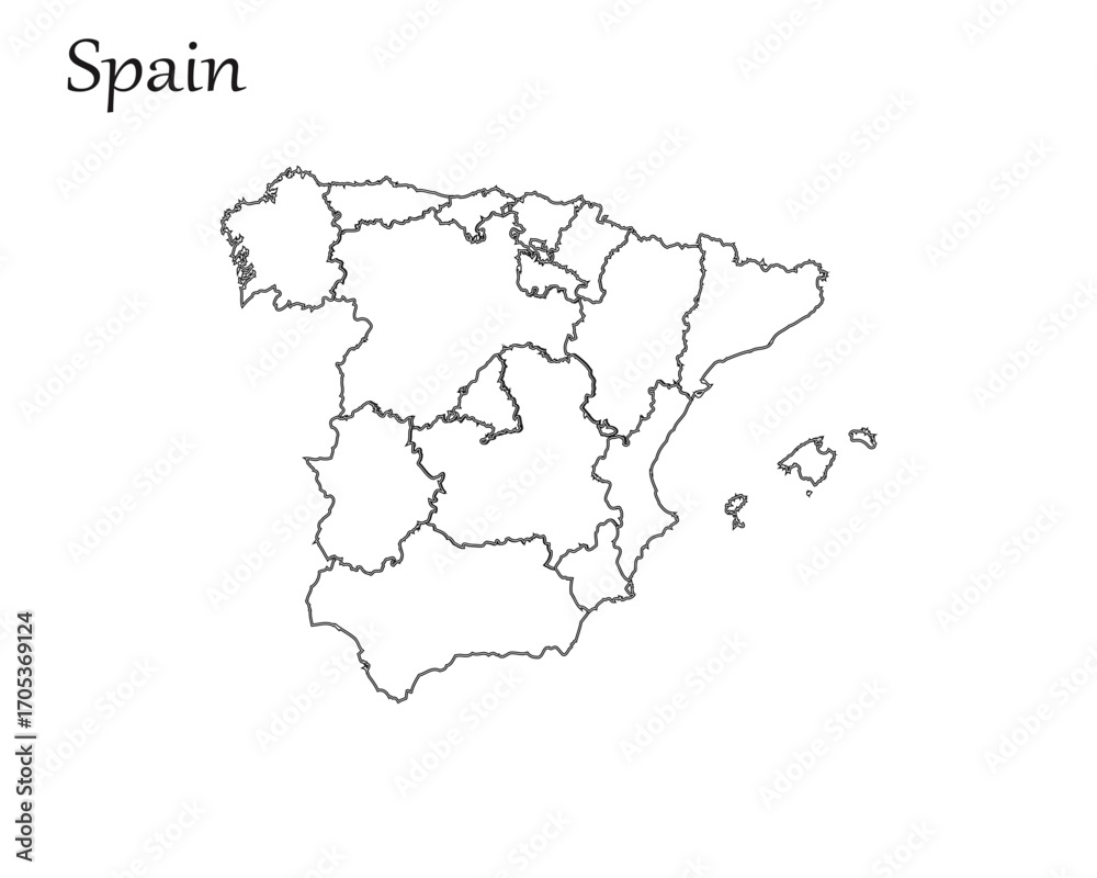 Fototapeta premium Spain Map Outline Simple Black and White