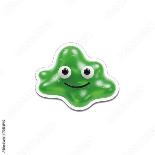 3D vector icon, squishy slime blob emoji with cute face, unique glossy 3D sticker