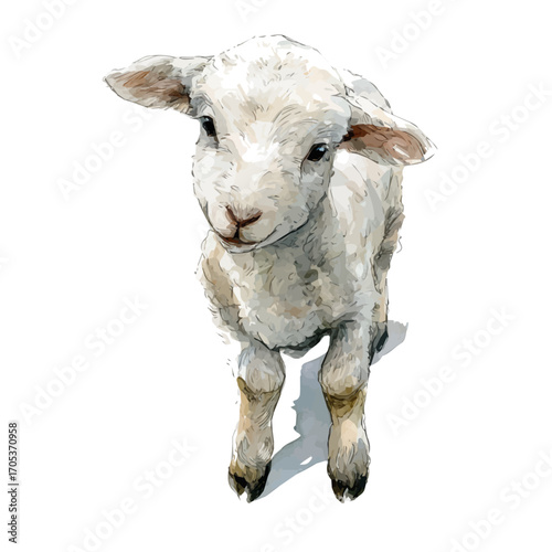 Lamb, watercolor painting vector, isolated on a white background.