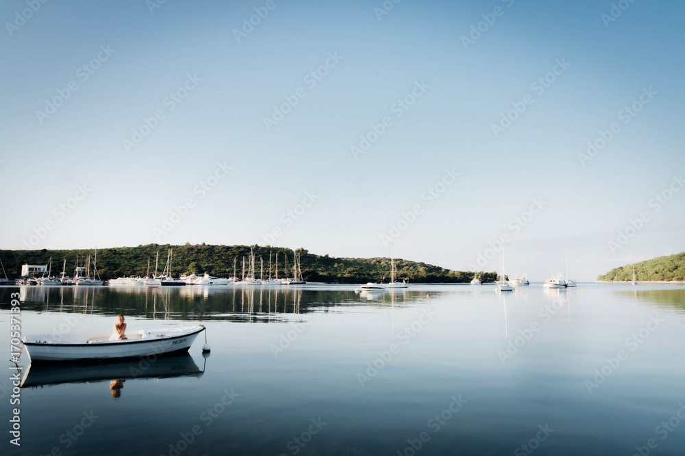 Fototapeta premium Stille, Meer, Urlaub, Kroatien, Urlaub, Istrija, walking, morning routine, Dream, Summer, Beach, Sailing,