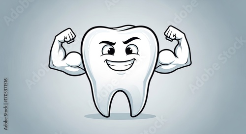 Strong Healthy Cartoon Tooth Illustration.