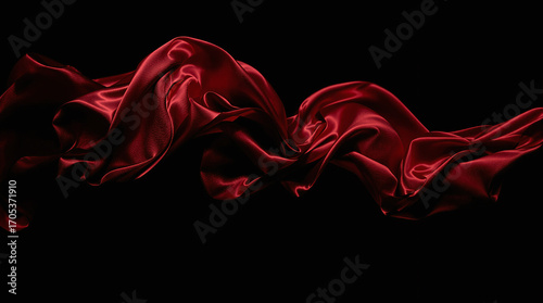 Elegant Flowing Red Silk Fabric on Black Background
