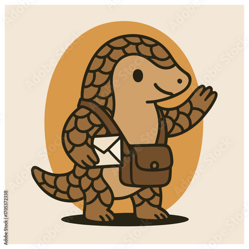 Pangolin Mail Carrier with Letter – Cute Mascot Vector