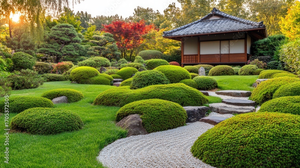 Obraz premium Serene Japanese Garden at Sunrise