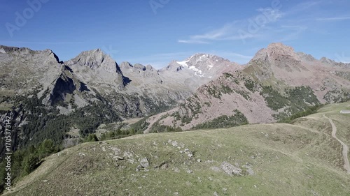 Drone view of Disgrazia massif in the summer season, Valtellina, Central Alps, Italy