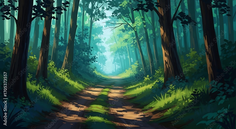 Fototapeta premium Serene Forest Path Sunlight.