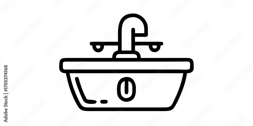 Bathroom sink with faucet line art icon
